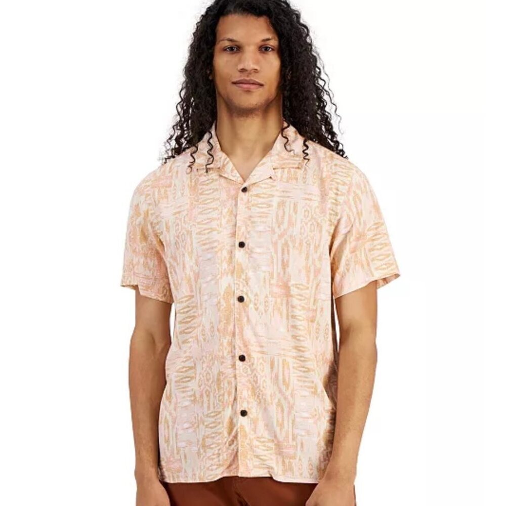 Sun + Stone Men Depp Medium Regular Fit Geometric Ikat Print Button Down Camp Sh